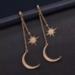 Moon & Stars Long Dangle Earrings